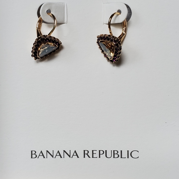 Banana Republic triangle faux topaz earrings surrounded by faux amethyst - Picture 6 of 8